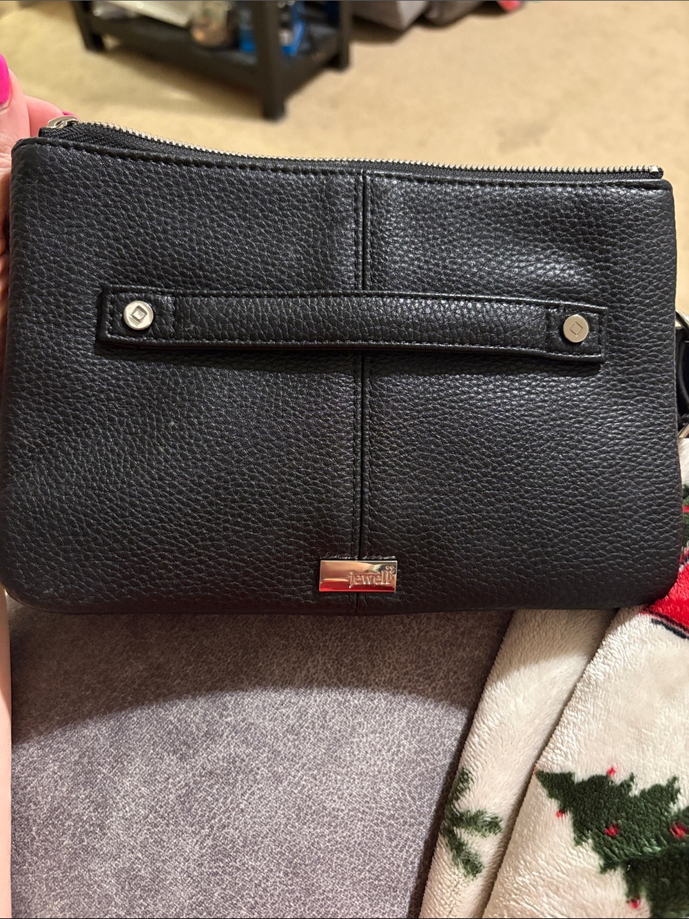 Black Pebbled Leather Wristlet Clutch -